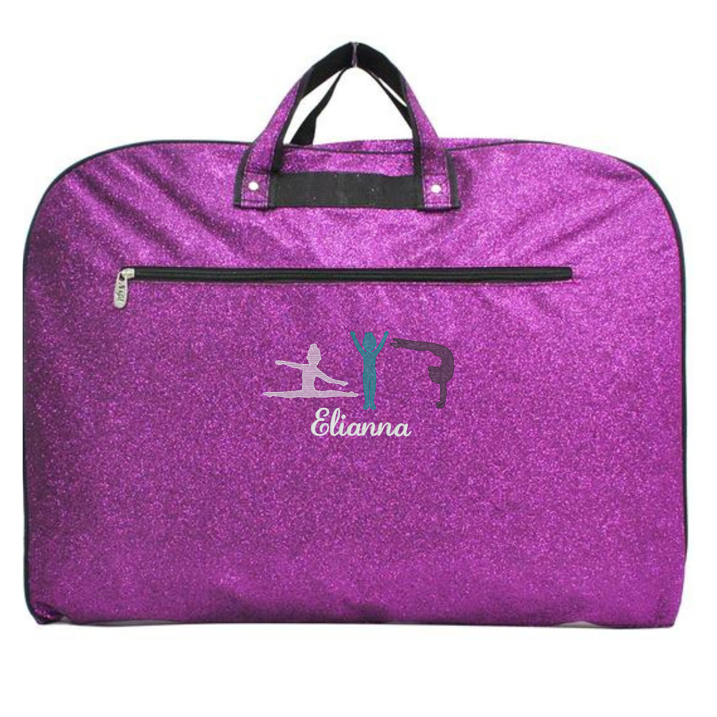 Personalized Glitter Gymnast & Dancer Garment Bag – Custom Embroidered Travel Storage
