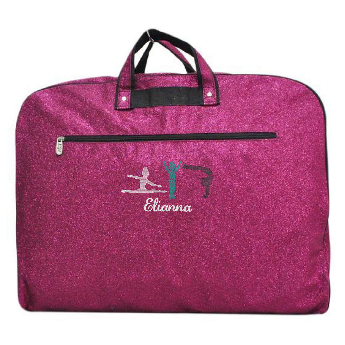 Personalized Glitter Gymnast & Dancer Garment Bag – Custom Embroidered Travel Storage