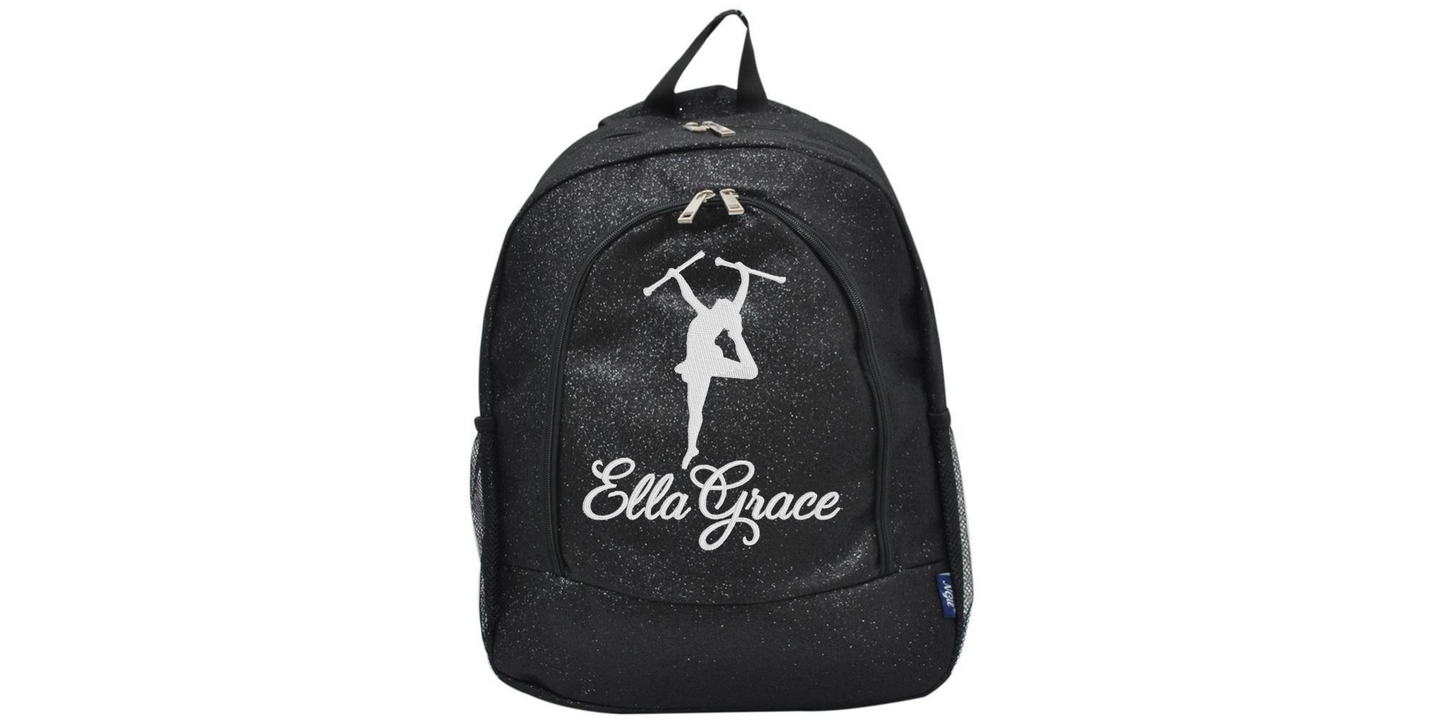 Sparkle Glitter Backpack with Embroidered Majorette Twirler Design