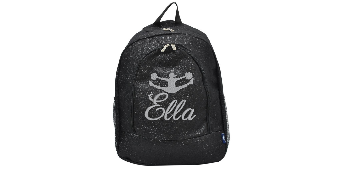 Sparkle Glitter Backpack with Embroidered Cheerleader Toe Touch Design