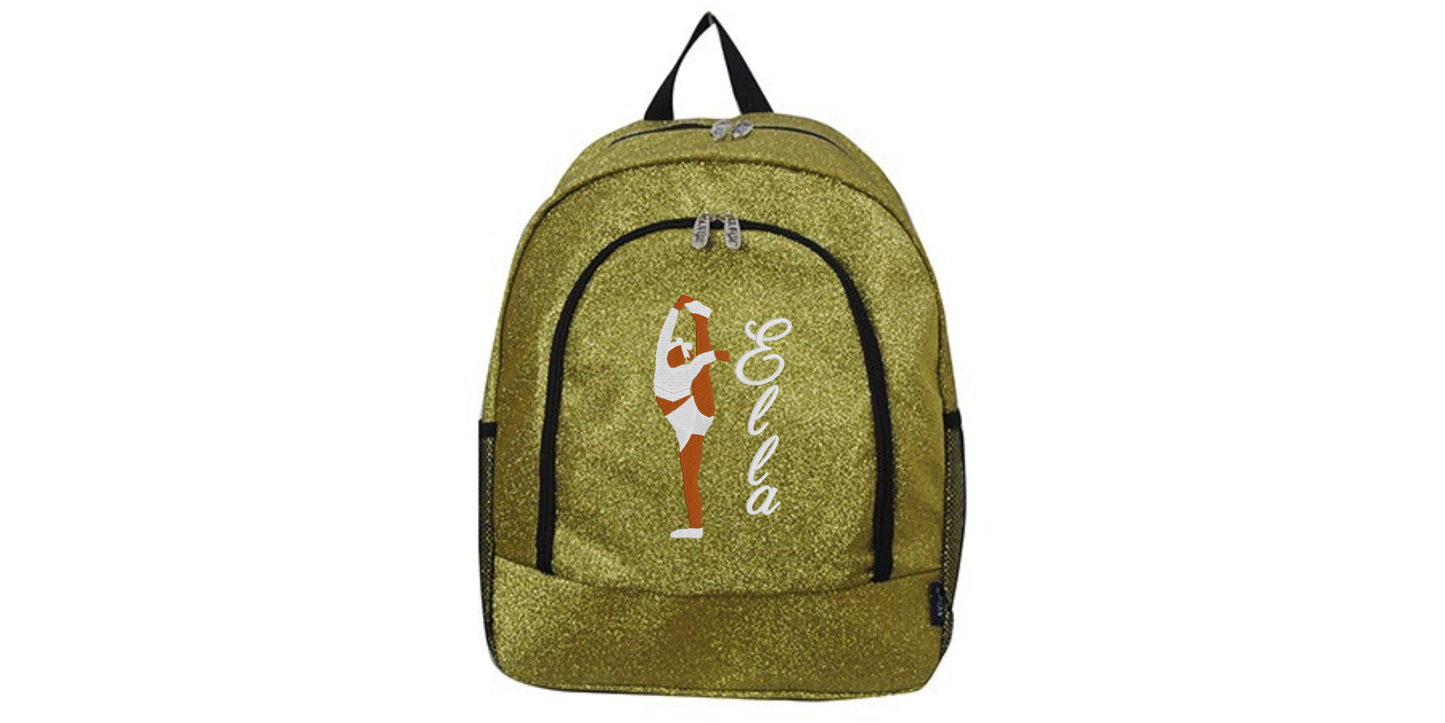 Personalized Monogrammed Glitter Backpack with Cheerleader Stunt Design
