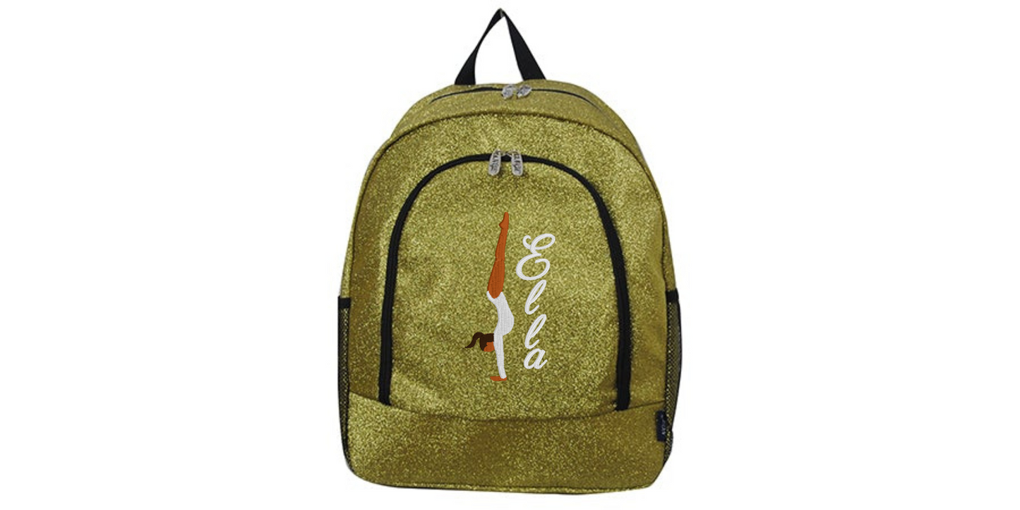 Personalized Sparkle Glitter Backpack with Handstand Design, Custom Name Included!
