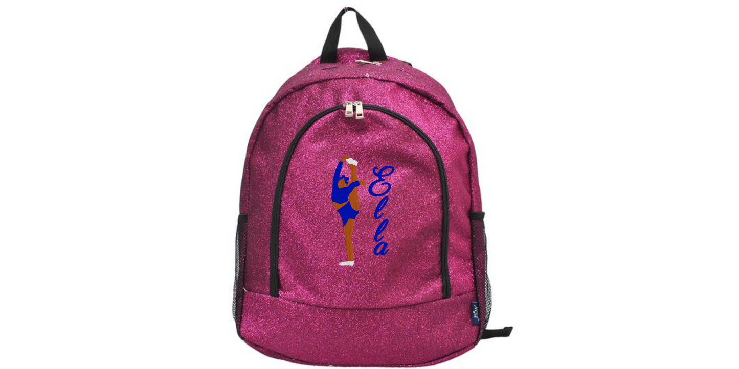 Personalized Monogrammed Glitter Backpack with Cheerleader Stunt Design