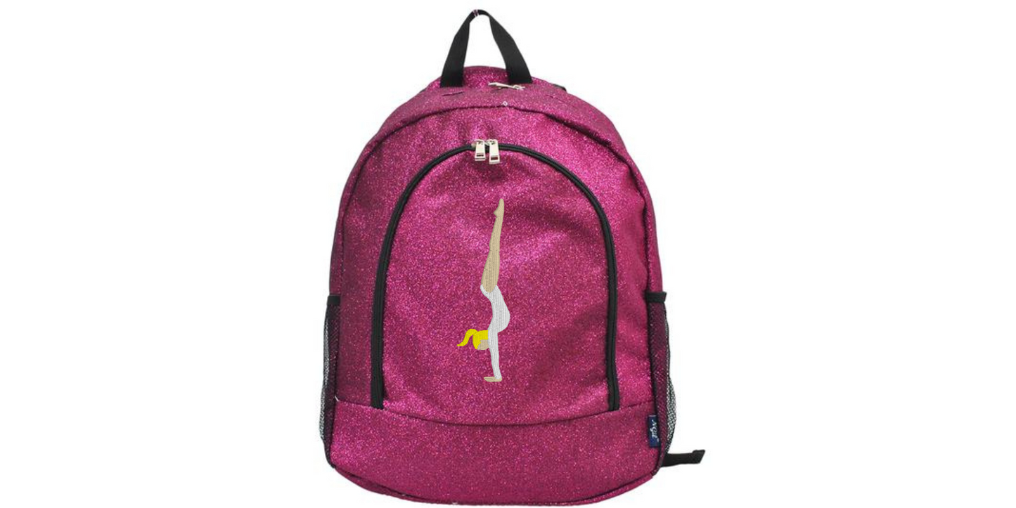 Personalized Sparkle Glitter Backpack with Handstand Design, Custom Name Included!