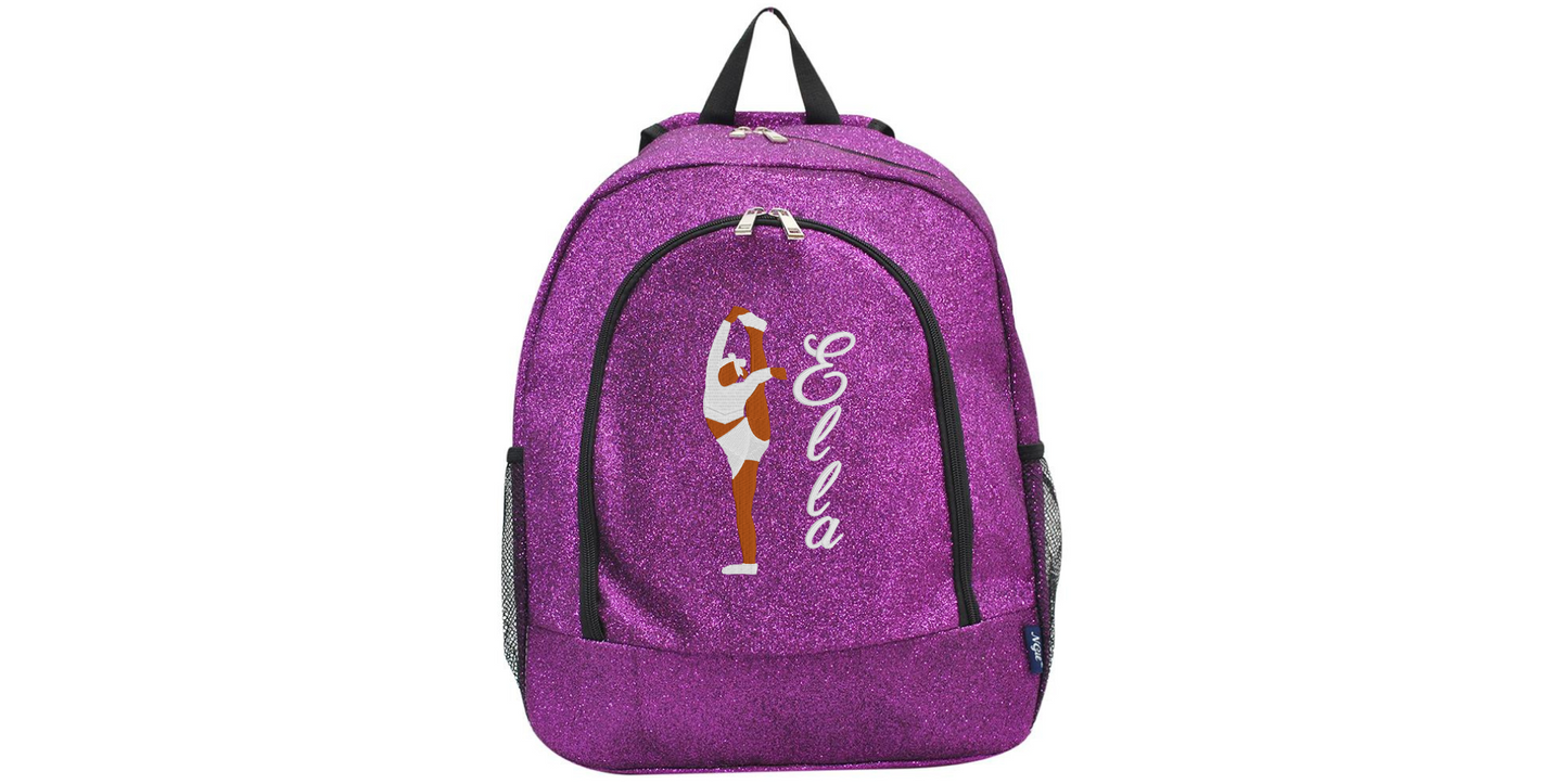 Personalized Monogrammed Glitter Backpack with Cheerleader Stunt Design
