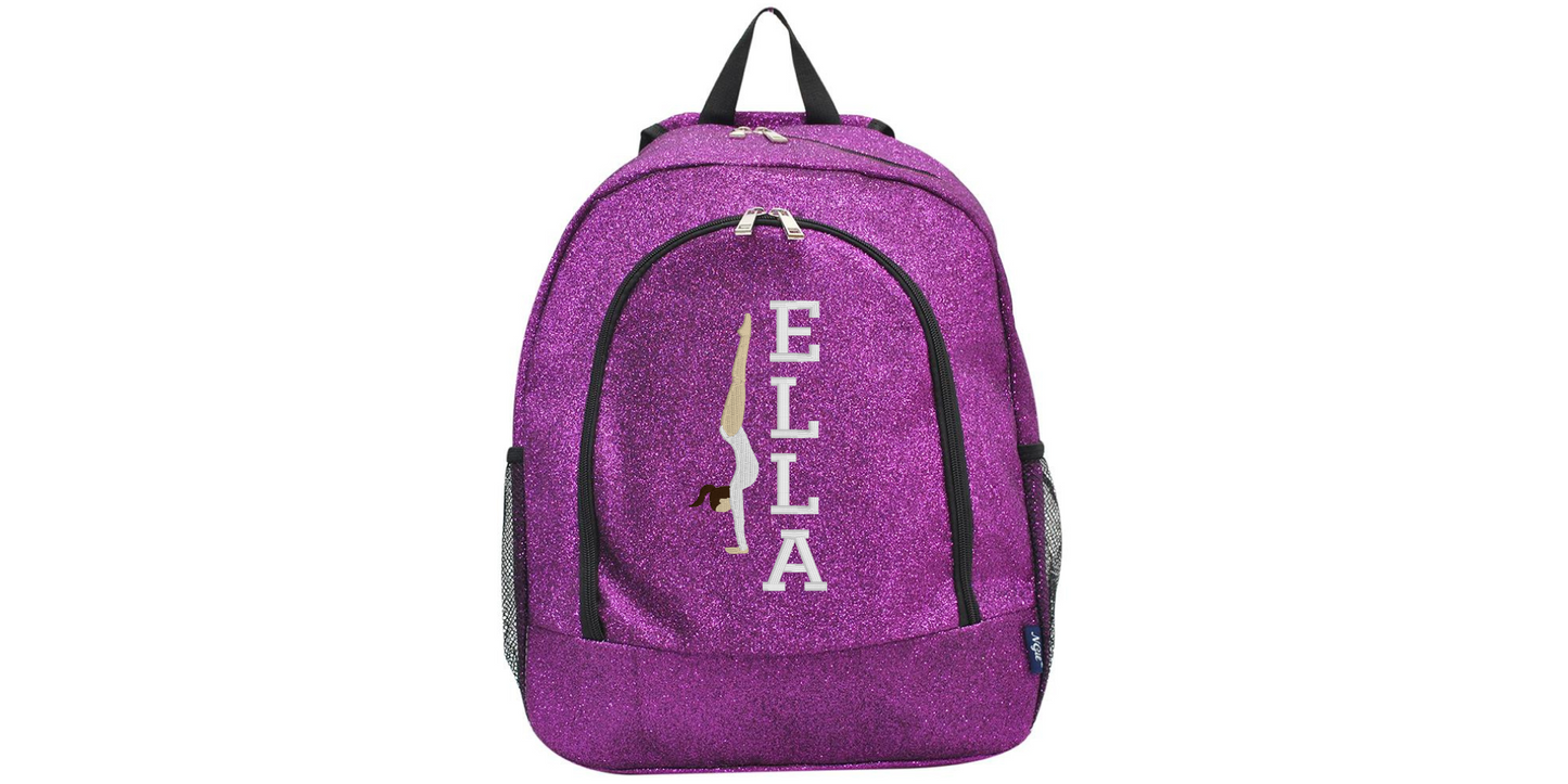 Personalized Sparkle Glitter Backpack with Handstand Design, Custom Name Included!