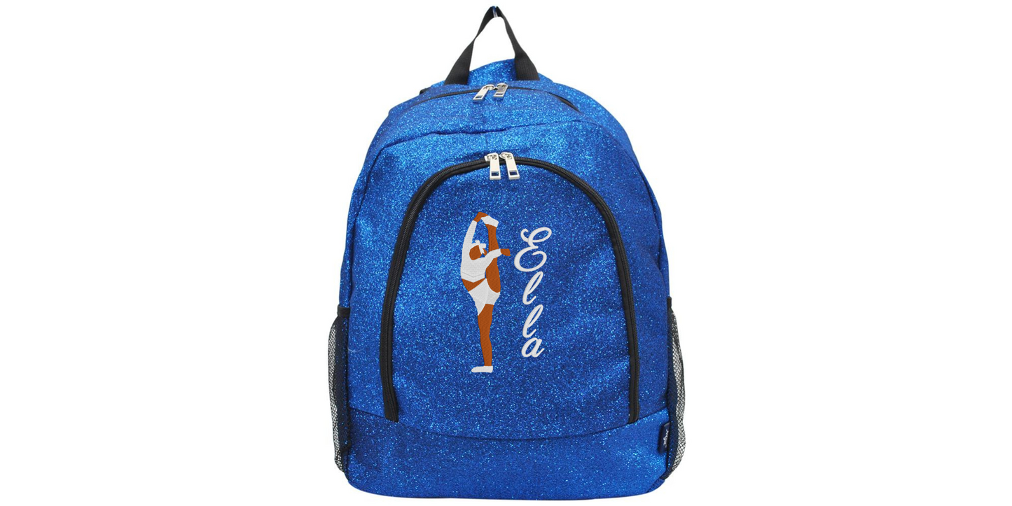 Personalized Monogrammed Glitter Backpack with Cheerleader Stunt Design
