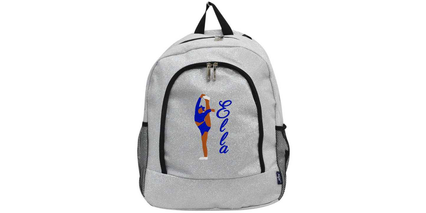 Personalized Monogrammed Glitter Backpack with Cheerleader Stunt Design