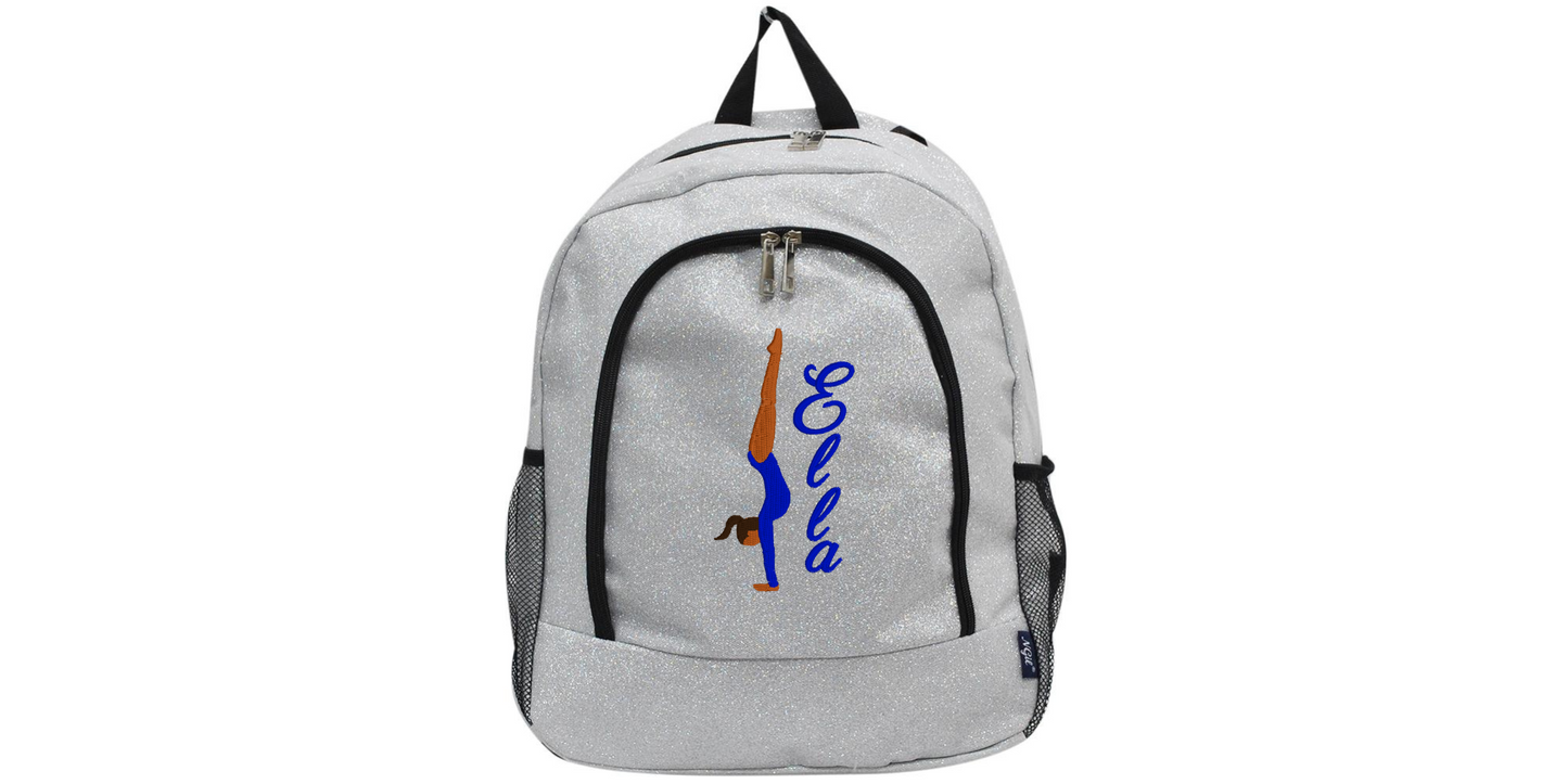 Personalized Sparkle Glitter Backpack with Handstand Design, Custom Name Included!