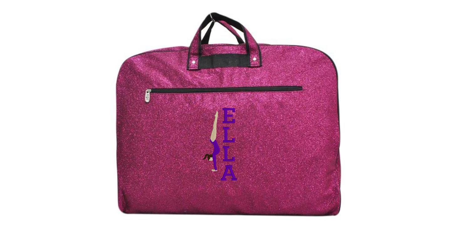 Black Glitter Gymnastics Uniform Bag with Handstand Embroidery, Personalized & Stylish
