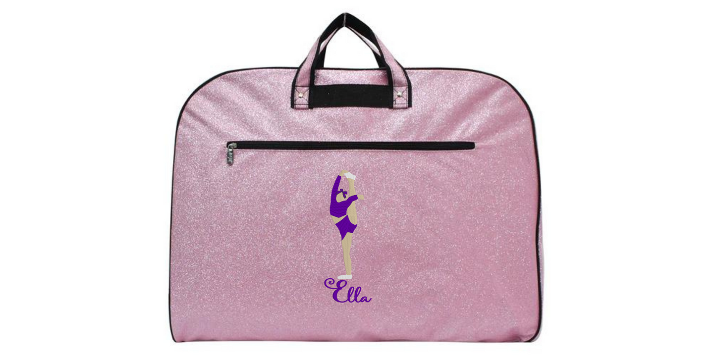 Personalized Glitter Uniform Bag with Embroidered Cheerleader Bow and Arrow Stunt Design
