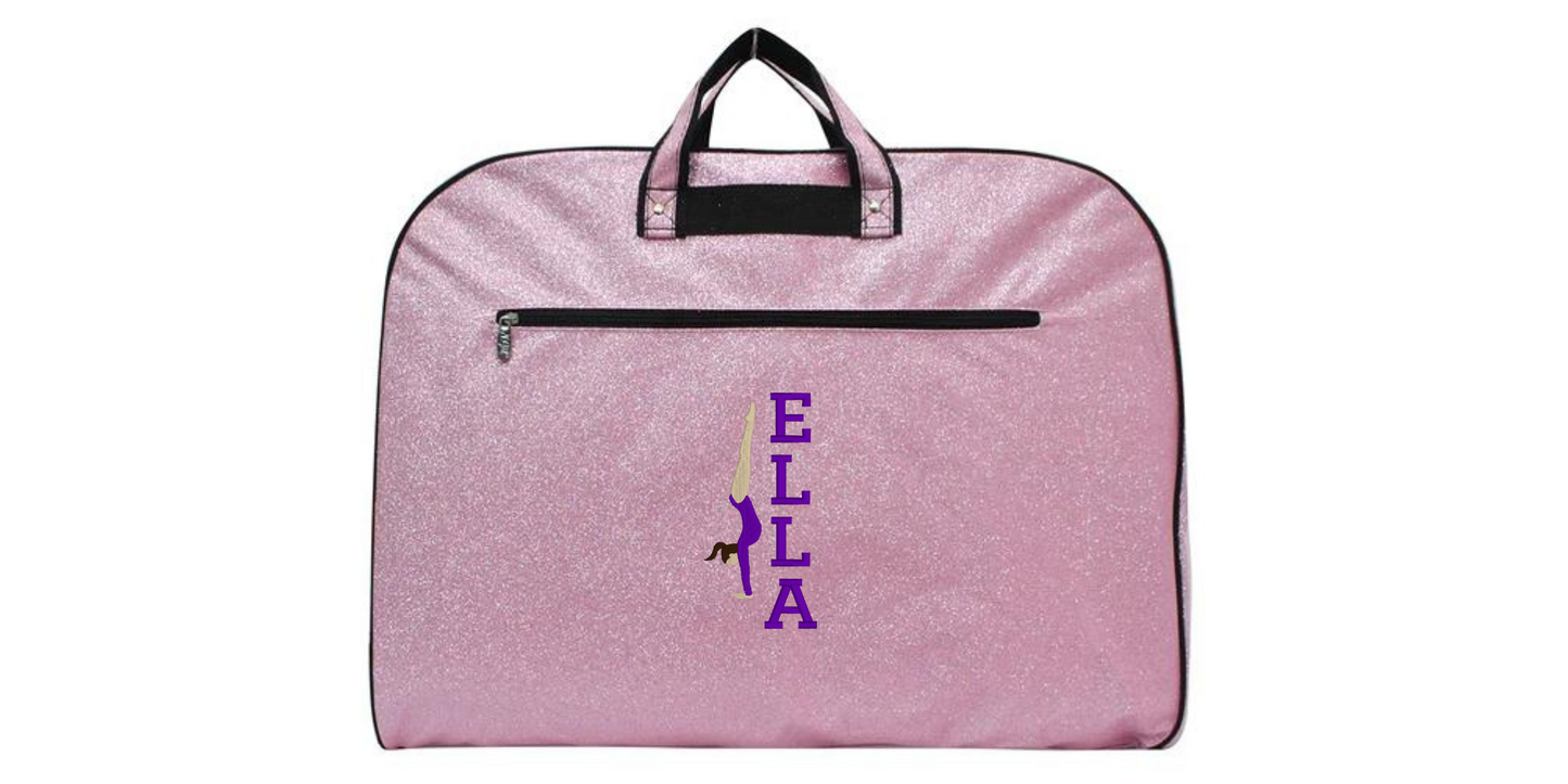 Black Glitter Gymnastics Uniform Bag with Handstand Embroidery, Personalized & Stylish