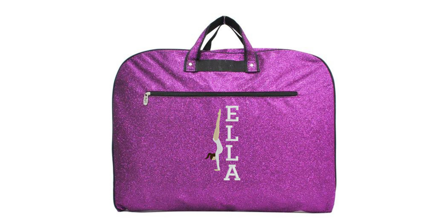 Black Glitter Gymnastics Uniform Bag with Handstand Embroidery, Personalized & Stylish