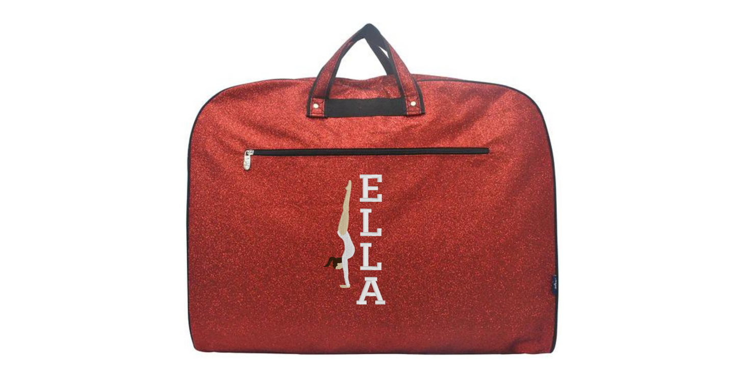 Black Glitter Gymnastics Uniform Bag with Handstand Embroidery, Personalized & Stylish