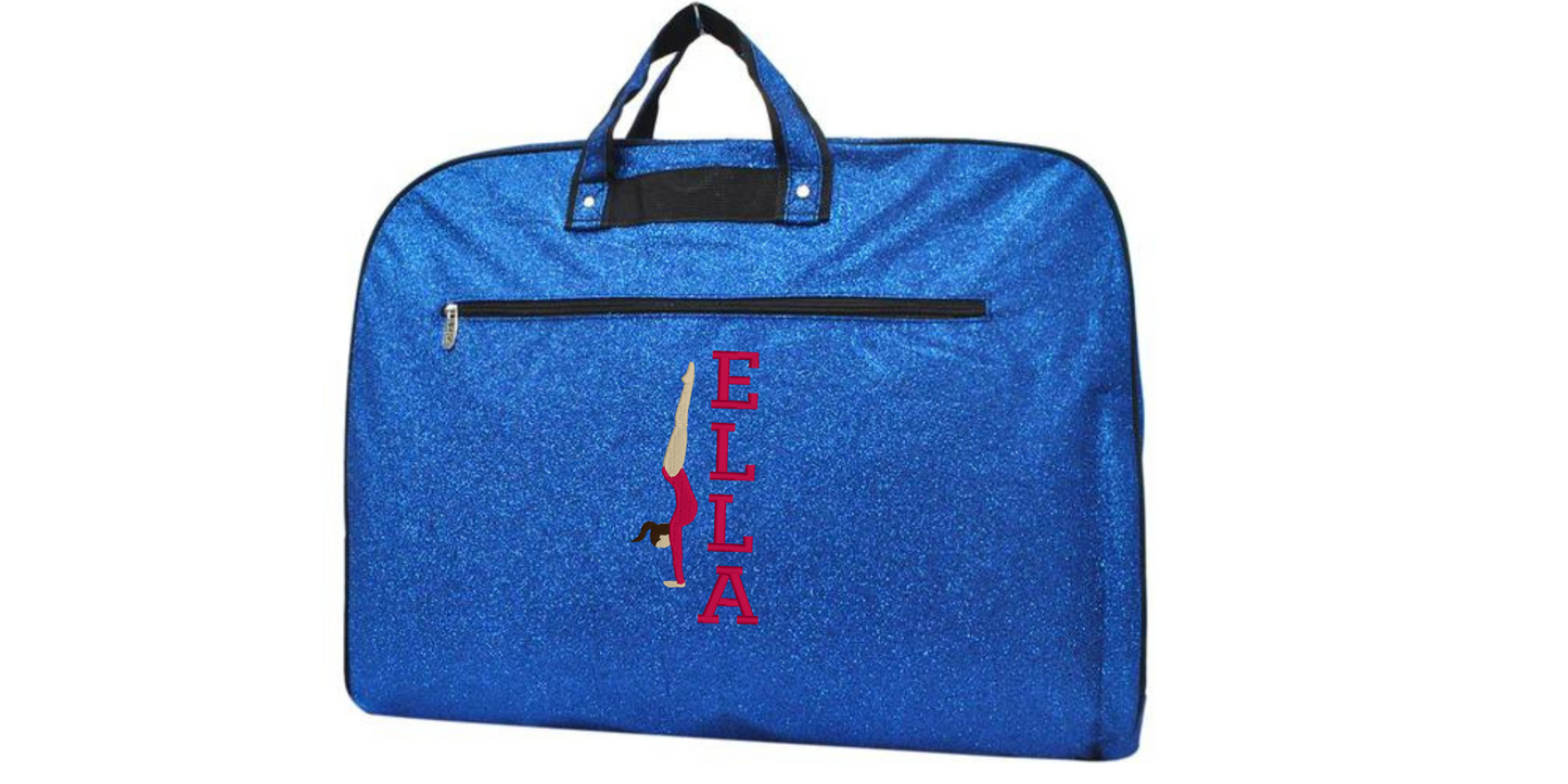 Black Glitter Gymnastics Uniform Bag with Handstand Embroidery, Personalized & Stylish