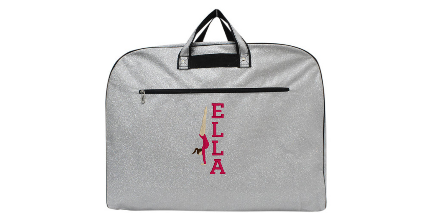 Black Glitter Gymnastics Uniform Bag with Handstand Embroidery, Personalized & Stylish