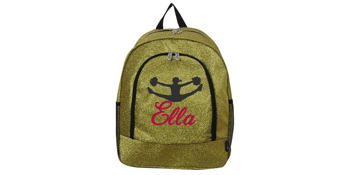 Sparkle Glitter Backpack with Embroidered Cheerleader Toe Touch Design