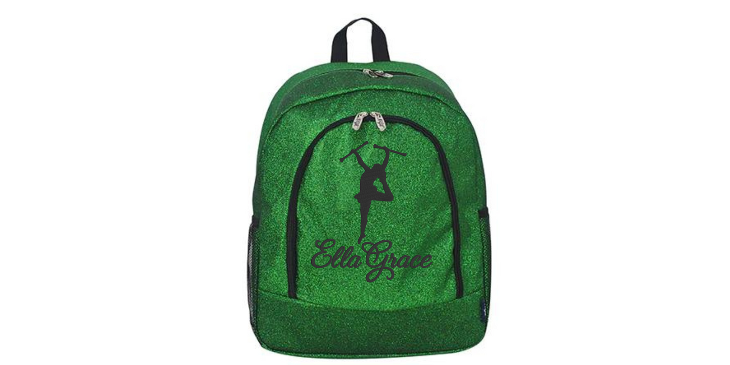 Sparkle Glitter Backpack with Embroidered Majorette Twirler Design