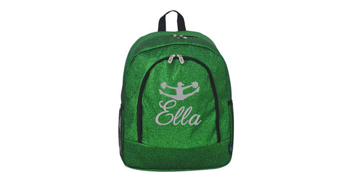 Sparkle Glitter Backpack with Embroidered Cheerleader Toe Touch Design