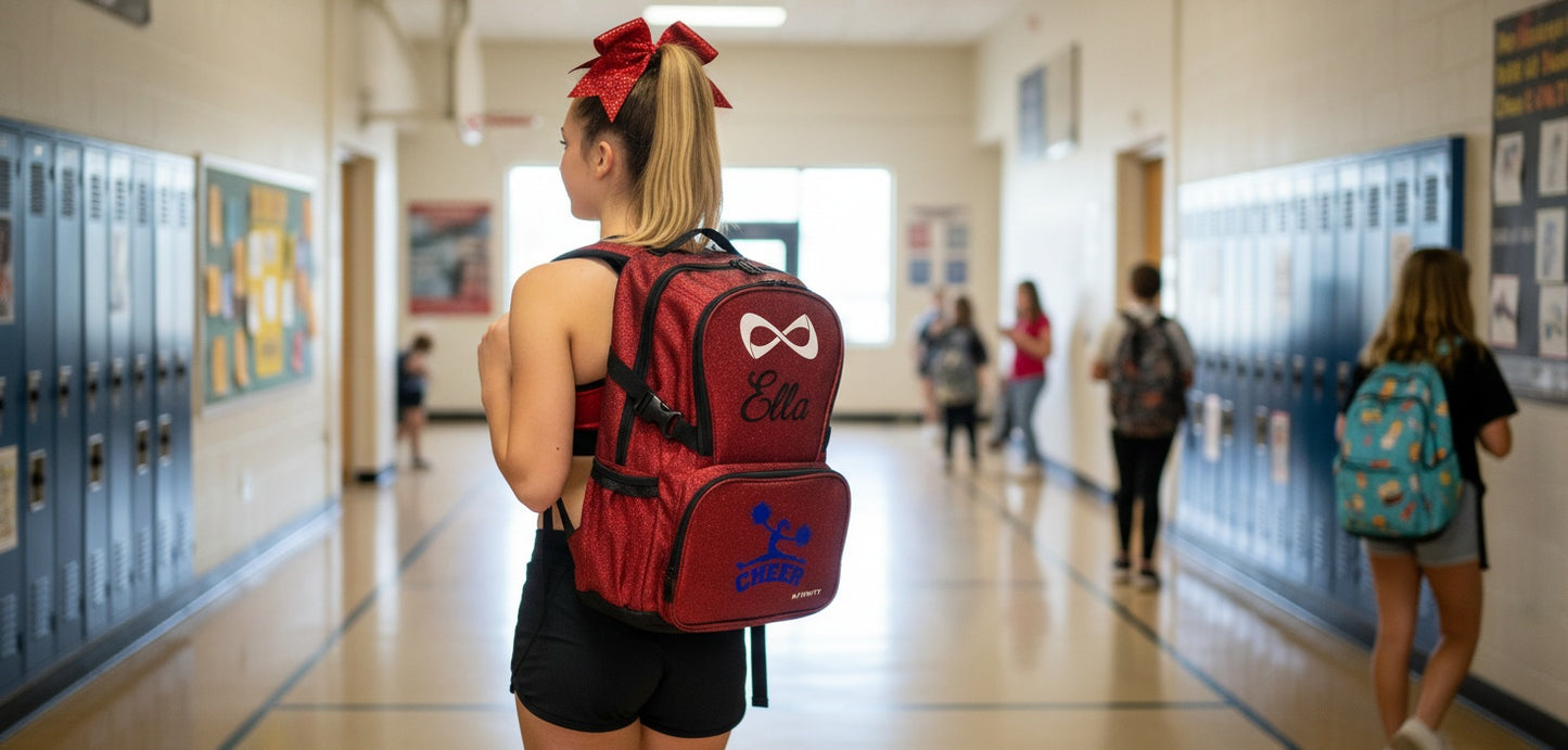 Nfinity Sparkle Glitter Cheerleader Backpack with Embroidered Design