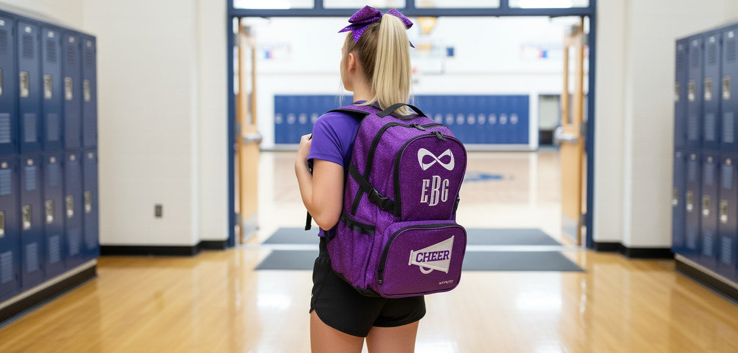 Nfinity Sparkle Glitter Backpack with Embroidered Cheerleading Megaphone