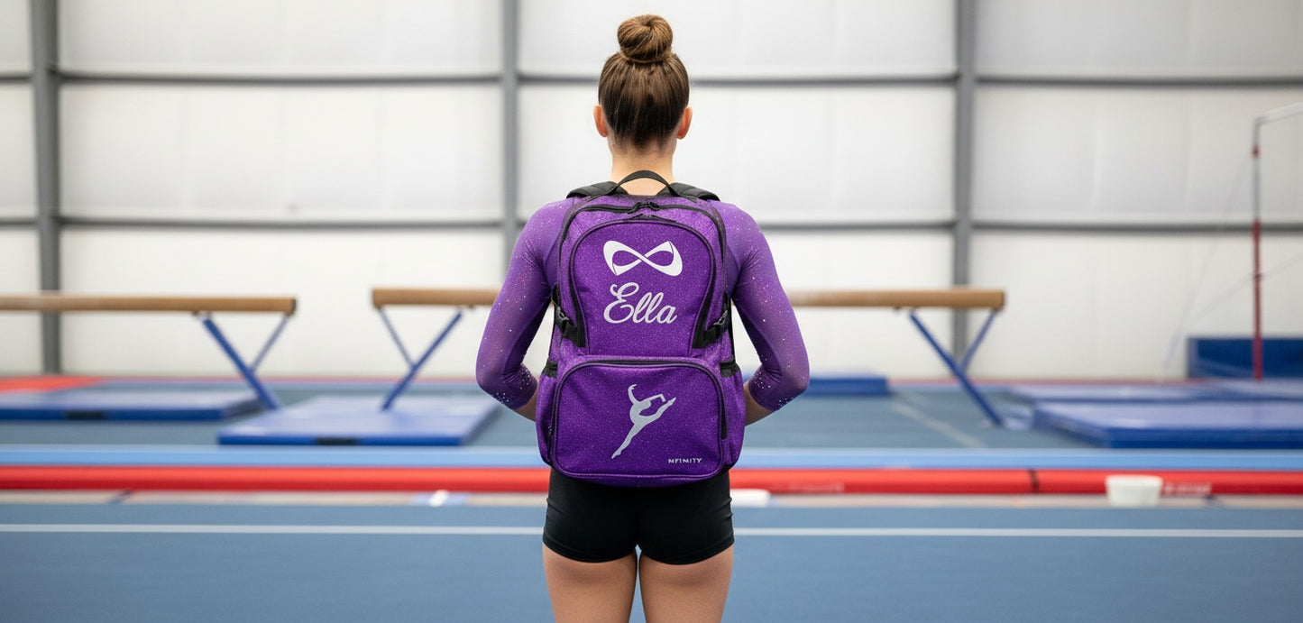 Nfinity Sparkle Glitter Backpack with Embroidered Dancer Leap Design