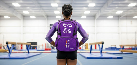 Nfinity Sparkle Glitter Backpack with Embroidered Handstand Design