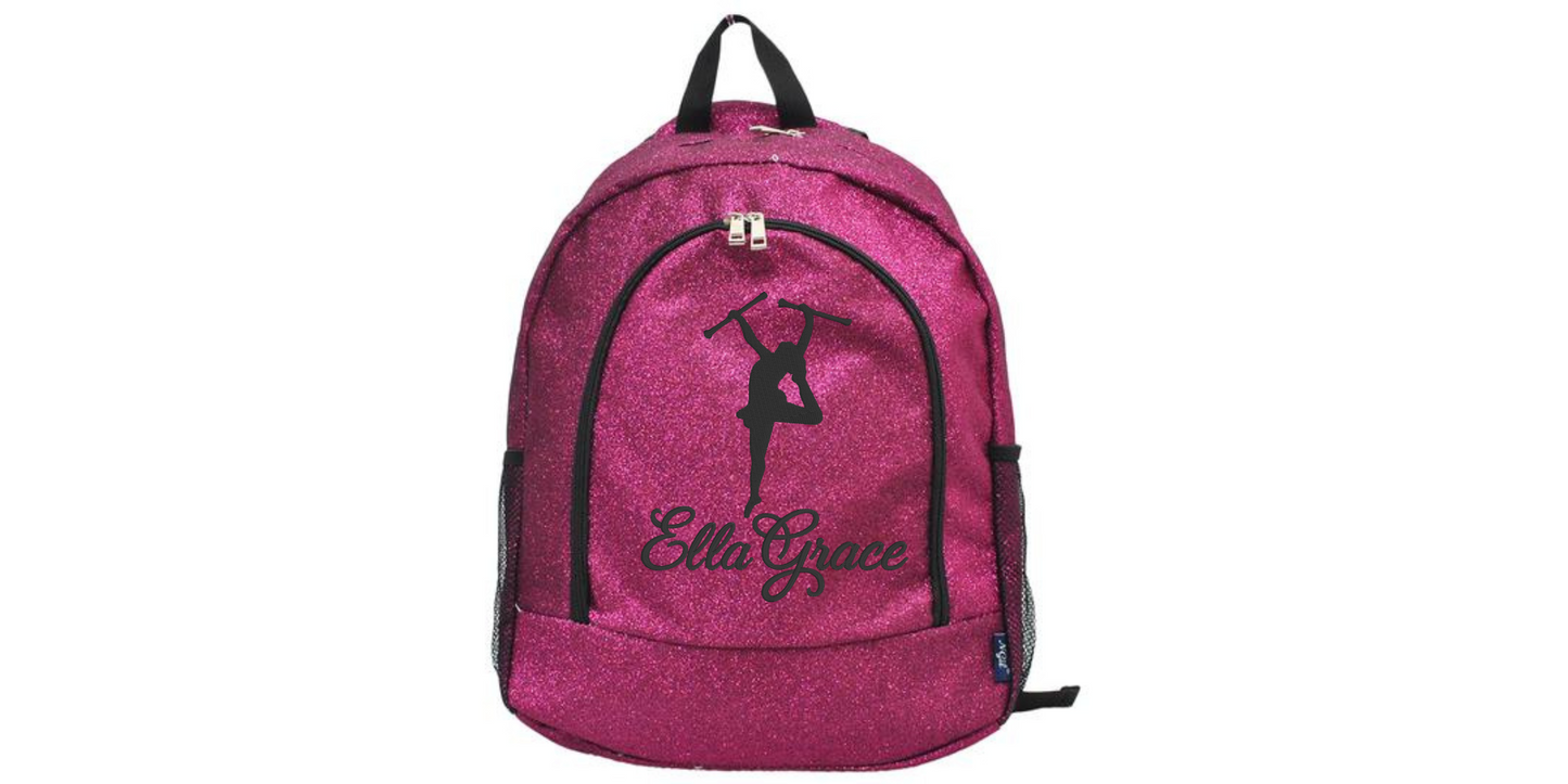 Sparkle Glitter Backpack with Embroidered Majorette Twirler Design
