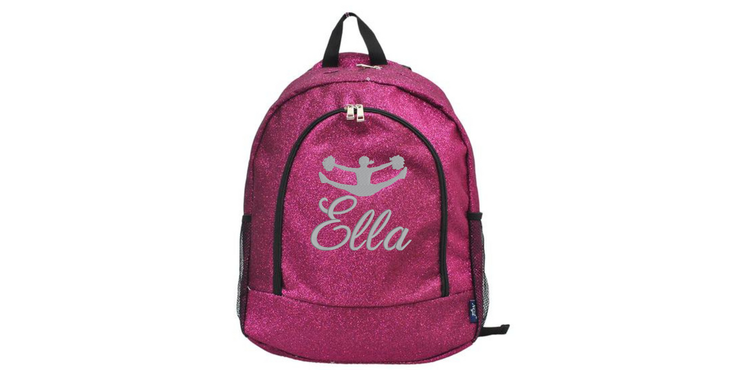 Sparkle Glitter Backpack with Embroidered Cheerleader Toe Touch Design