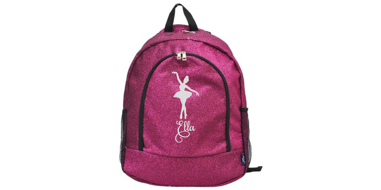 Customizable Embroidered Purple Glitter Backpack for Dancers, Stylish and Unique