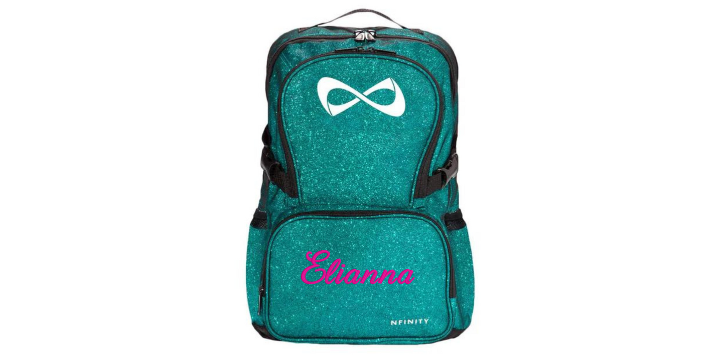 Personalized Green Glitter Nfinity Backpack for Cheer, Dance & Sports