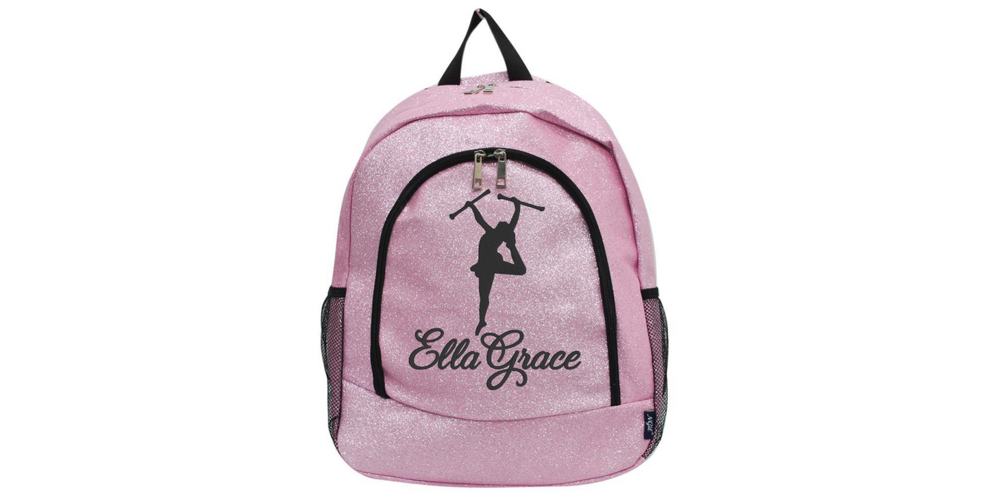 Sparkle Glitter Backpack with Embroidered Majorette Twirler Design