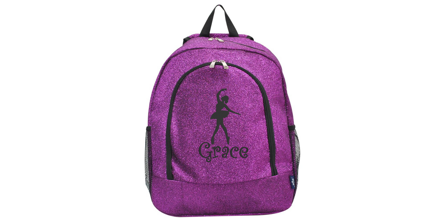 Personalized Embroidered Glitter Backpack for Dancers, Stylish & Customizable