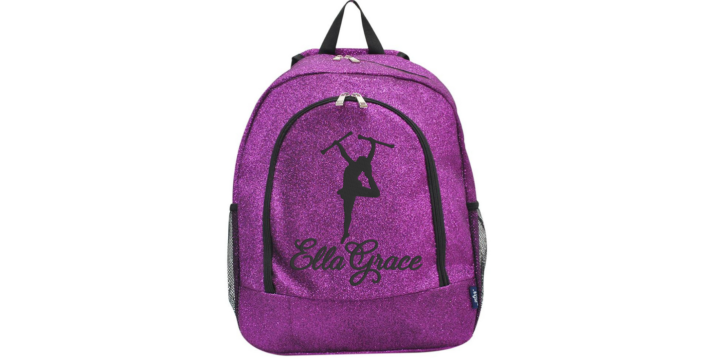 Sparkle Glitter Backpack with Embroidered Majorette Twirler Design