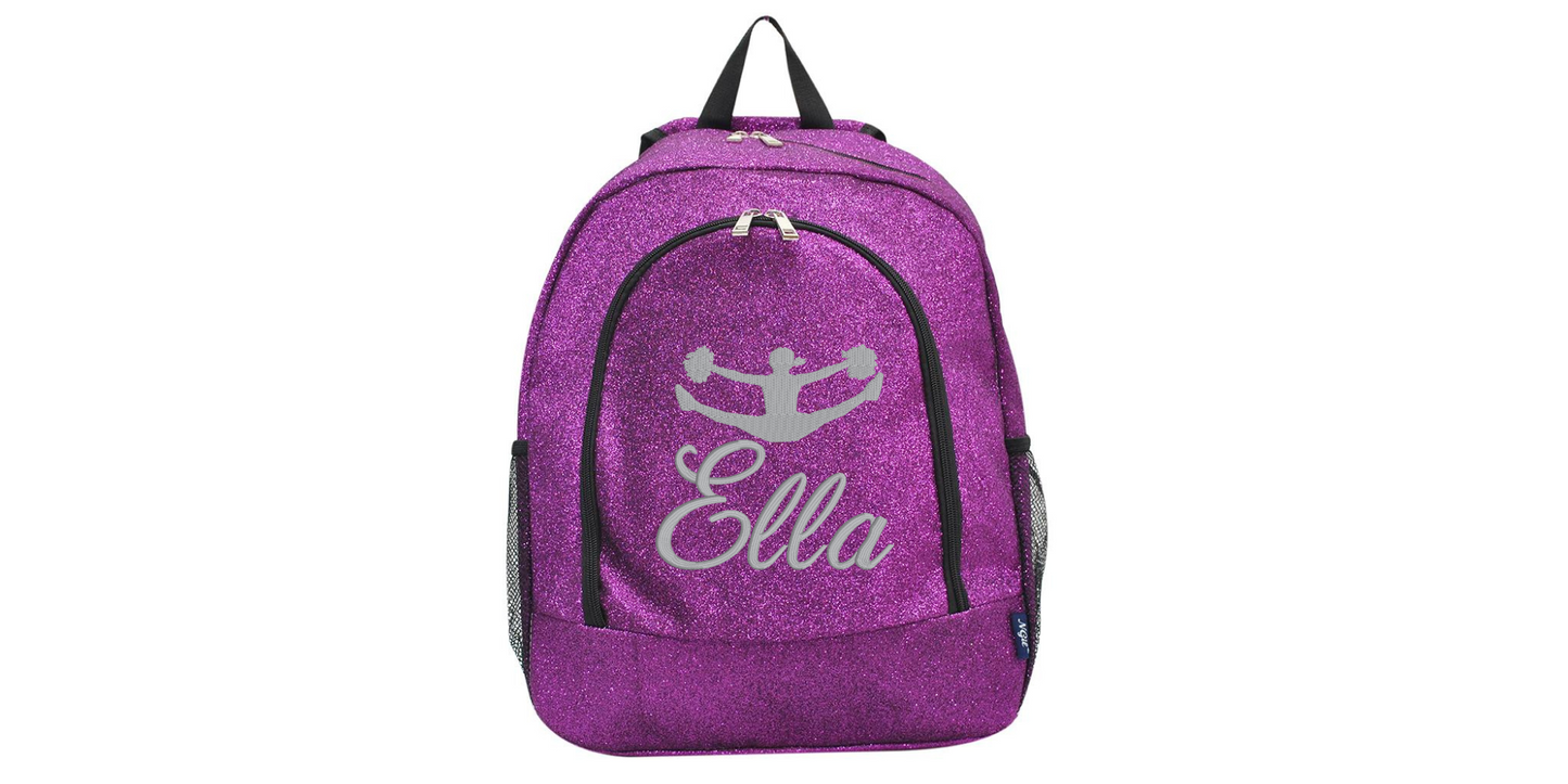 Sparkle Glitter Backpack with Embroidered Cheerleader Toe Touch Design