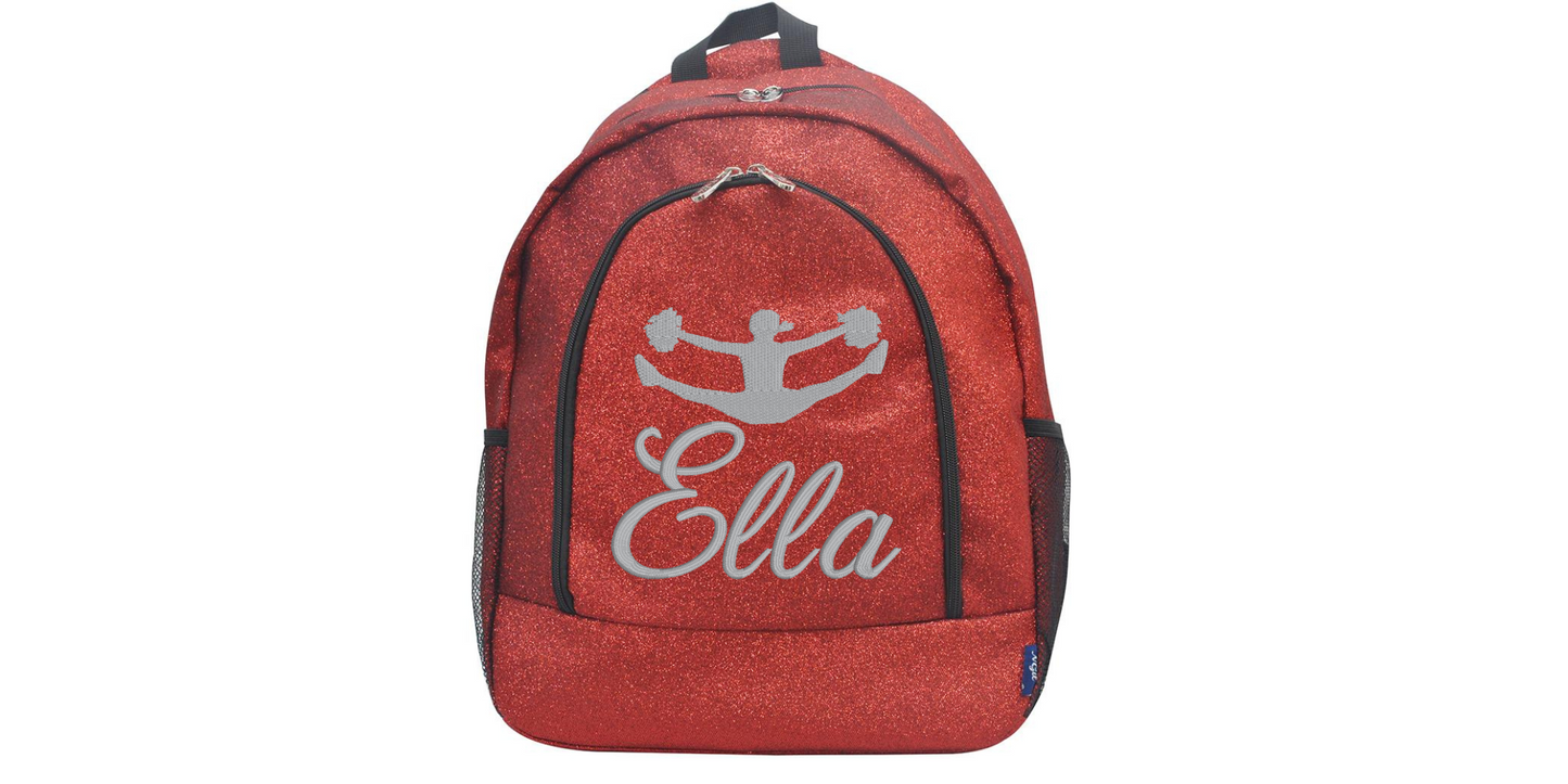 Sparkle Glitter Backpack with Embroidered Cheerleader Toe Touch Design