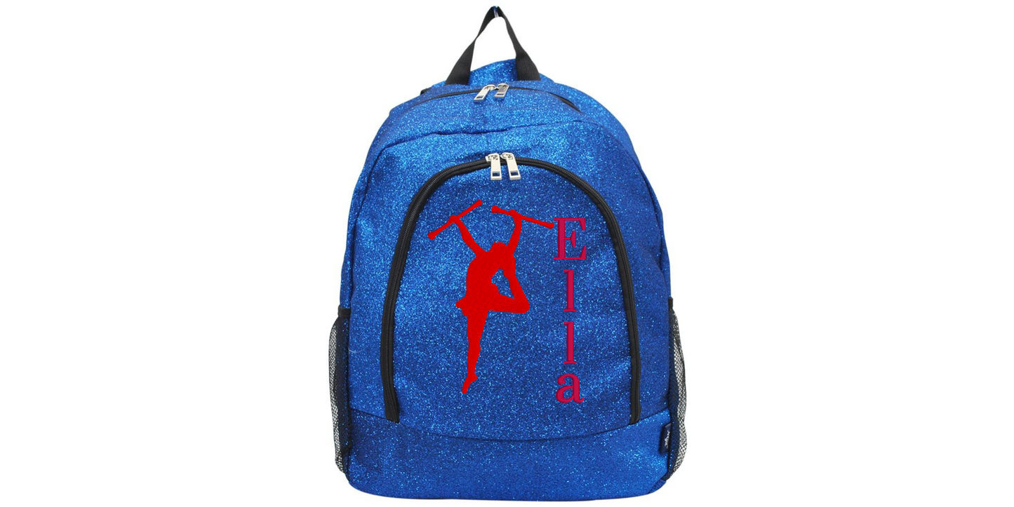 Sparkle Glitter Backpack with Embroidered Majorette Twirler Design
