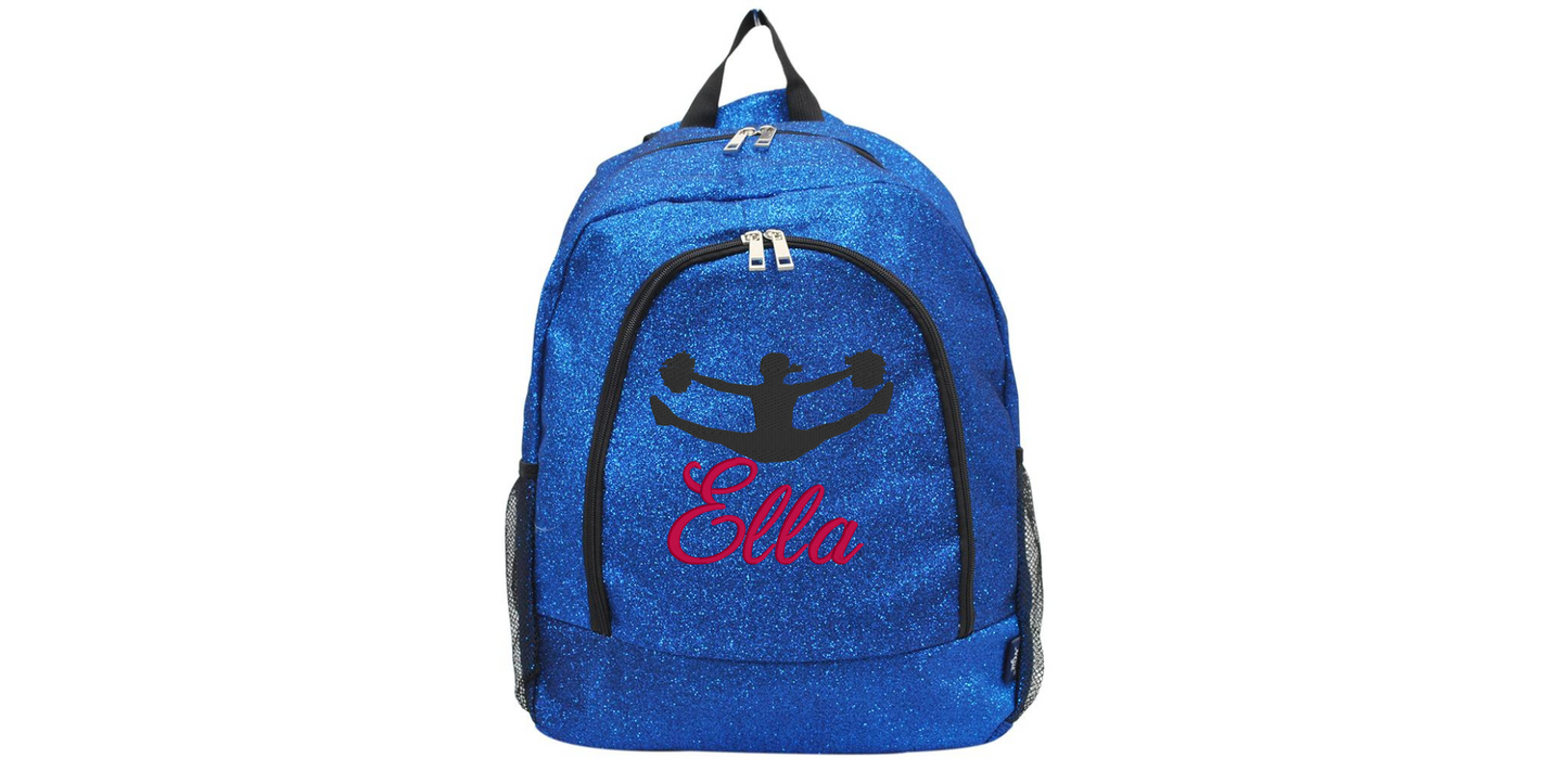 Sparkle Glitter Backpack with Embroidered Cheerleader Toe Touch Design