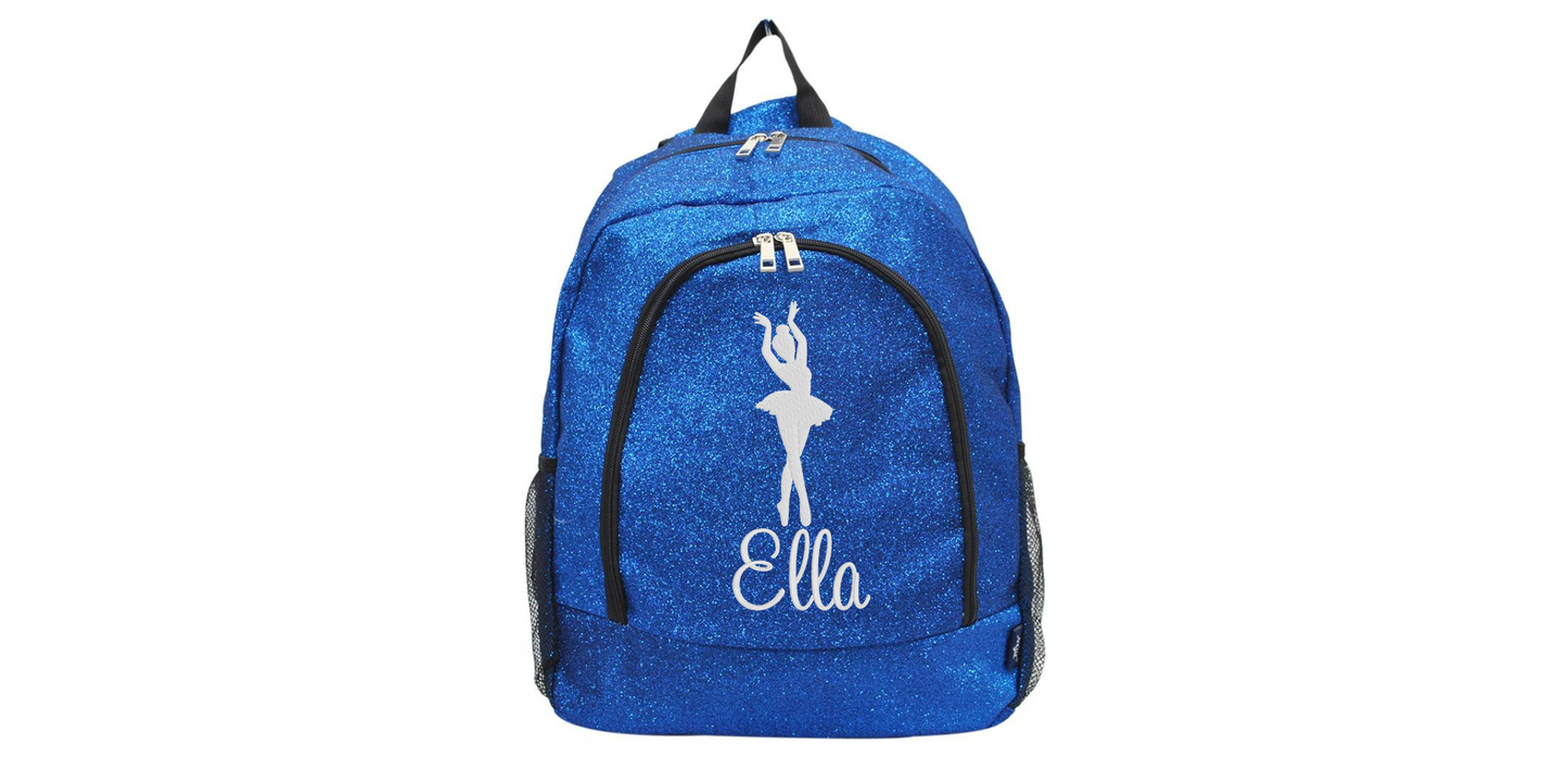 Customizable Embroidered Pink Glitter Backpack for Dancers, Stylish & Trendy