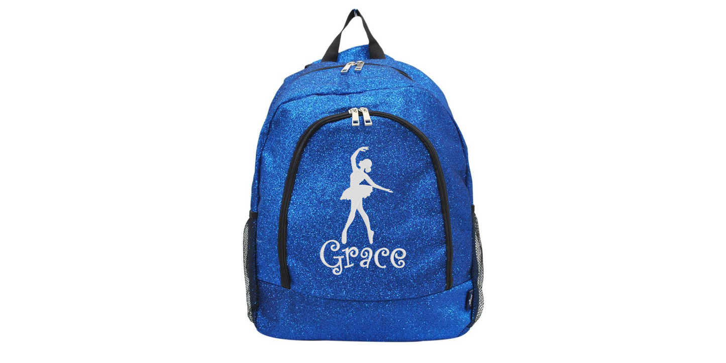Personalized Embroidered Glitter Backpack for Dancers, Stylish & Customizable