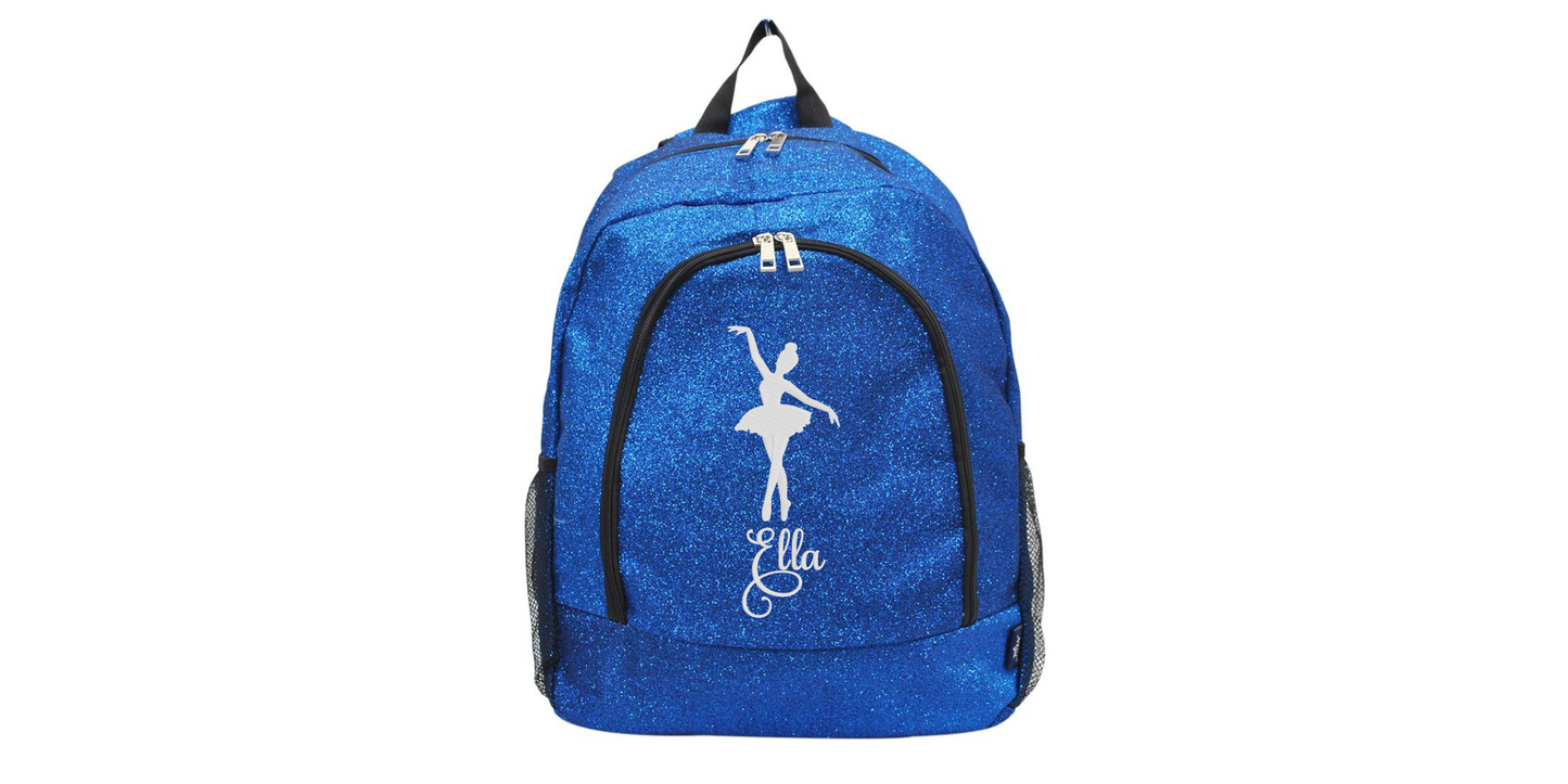 Customizable Embroidered Purple Glitter Backpack for Dancers, Stylish and Unique