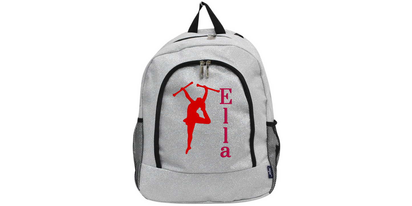 Sparkle Glitter Backpack with Embroidered Majorette Twirler Design