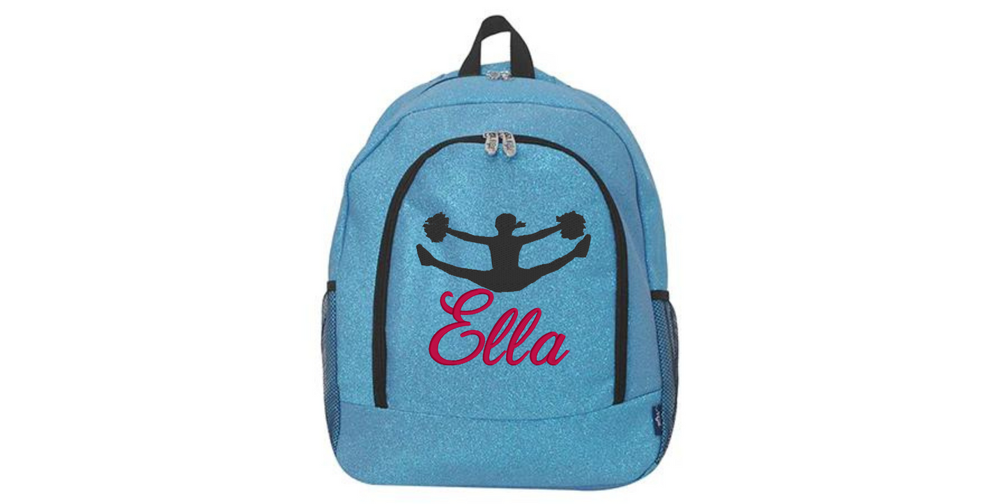 Sparkle Glitter Backpack with Embroidered Cheerleader Toe Touch Design