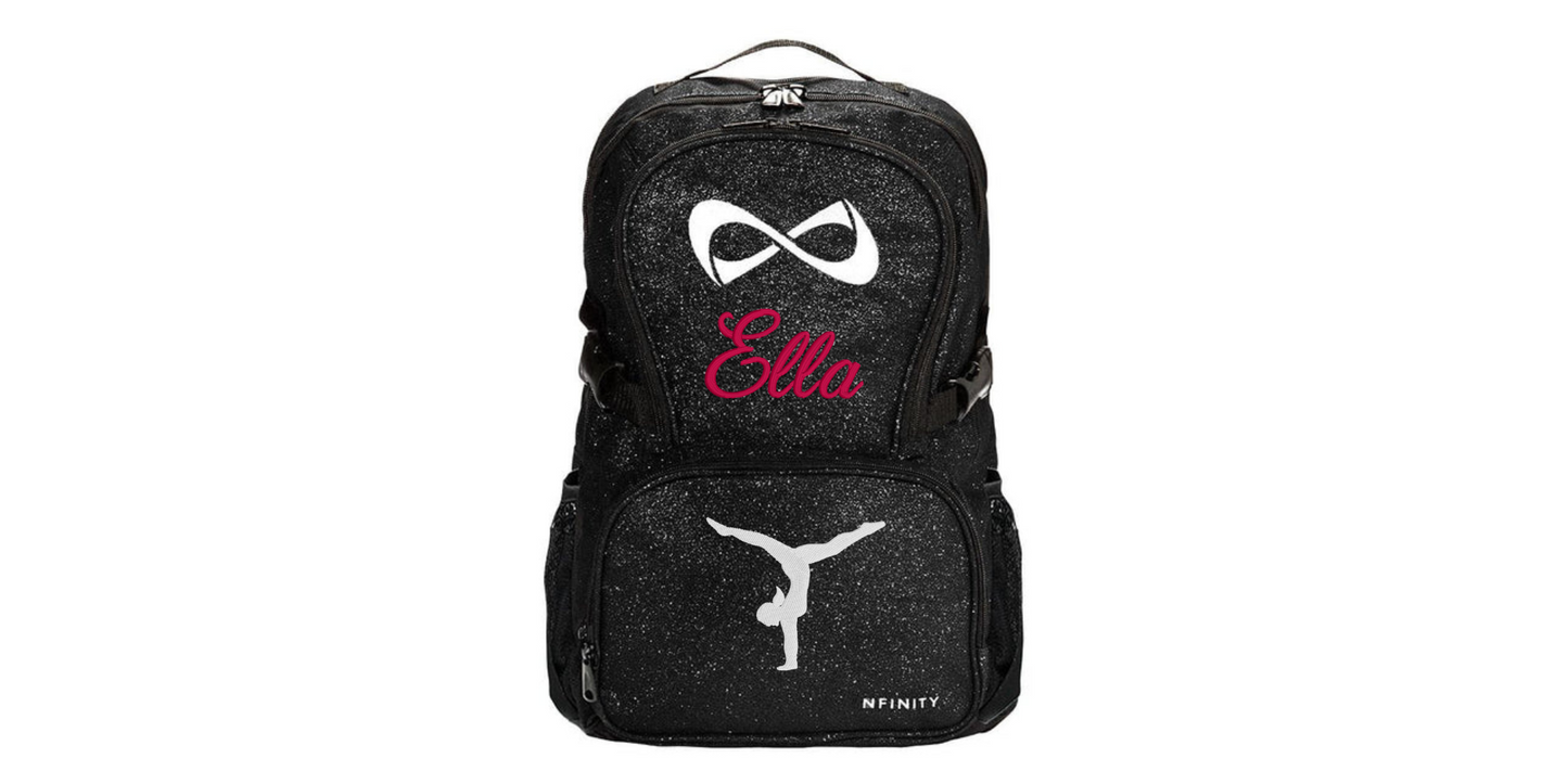 Nfinity Sparkle Glitter Backpack with Embroidered Handstand Design