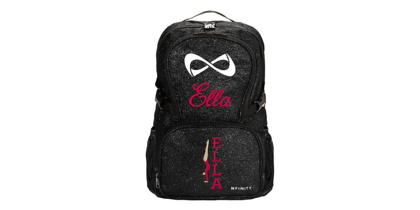 Nfinity Sparkle Glitter Backpack with Embroidered Handstand Design