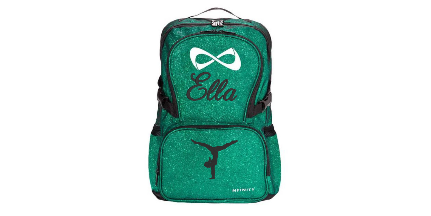 Nfinity Sparkle Glitter Backpack with Embroidered Handstand Design