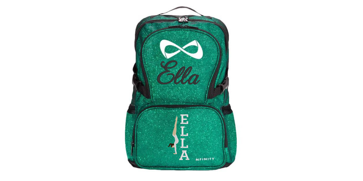 Nfinity Sparkle Glitter Backpack with Embroidered Handstand Design
