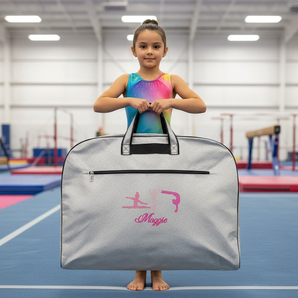 Personalized Glitter Gymnast & Dancer Garment Bag – Custom Embroidered Travel Storage
