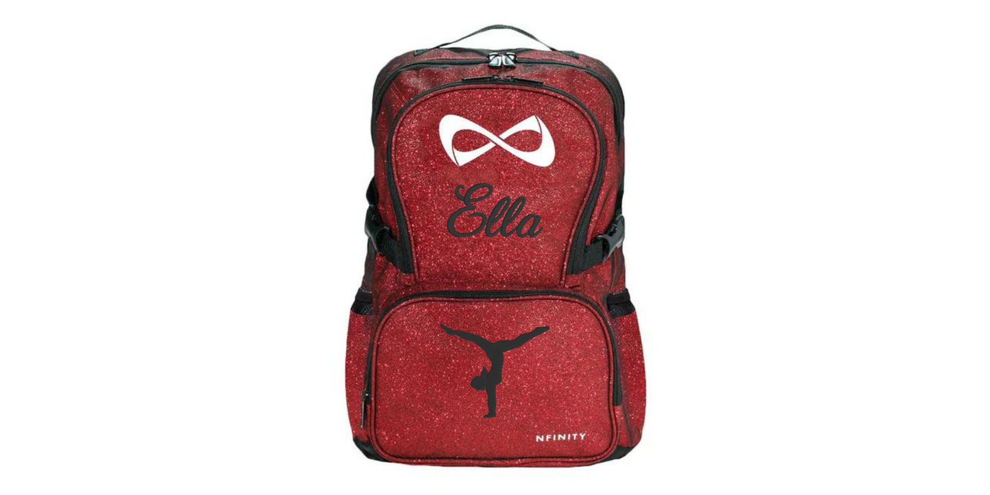 Nfinity Sparkle Glitter Backpack with Embroidered Handstand Design