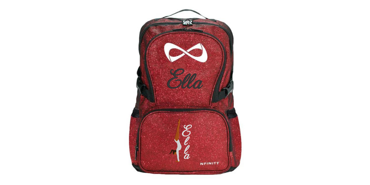 Nfinity Sparkle Glitter Backpack with Embroidered Handstand Design